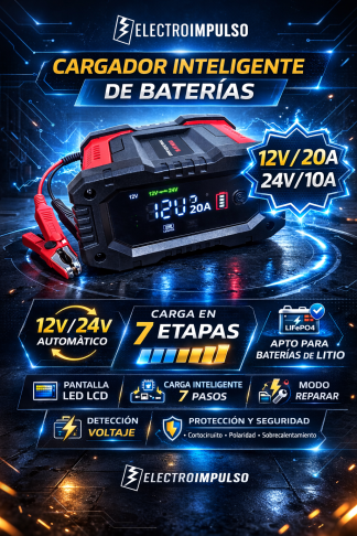 Cargador automatico plomo litio 12V 20A 24V 10A FPT200