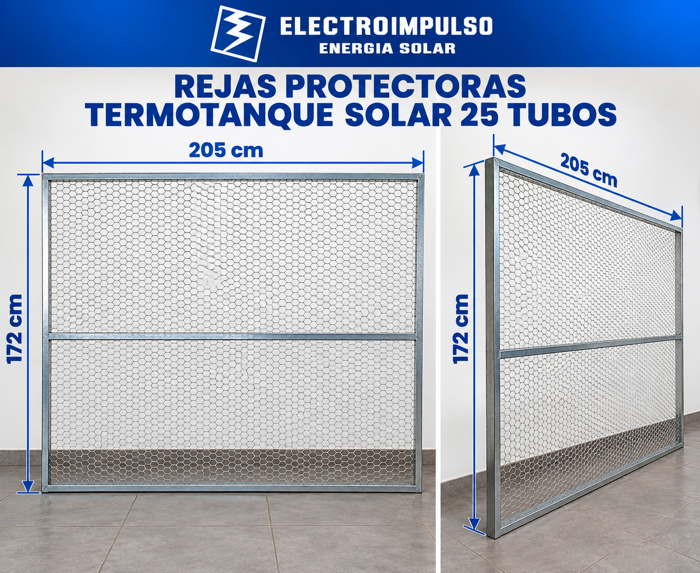 Reja Antigranizo para Termotanque Solar de 25 Tubos – Protección Metálica 205 x 172 cm - Imagen 3
